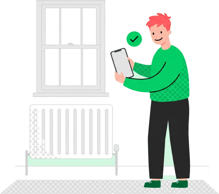 An inspector photographing a radiator with their phone